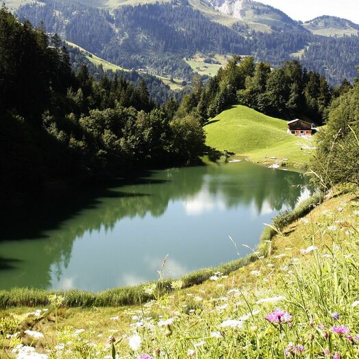 Der 1.200 Meter hoch gelegene Seewaldsee in Vorarlberg