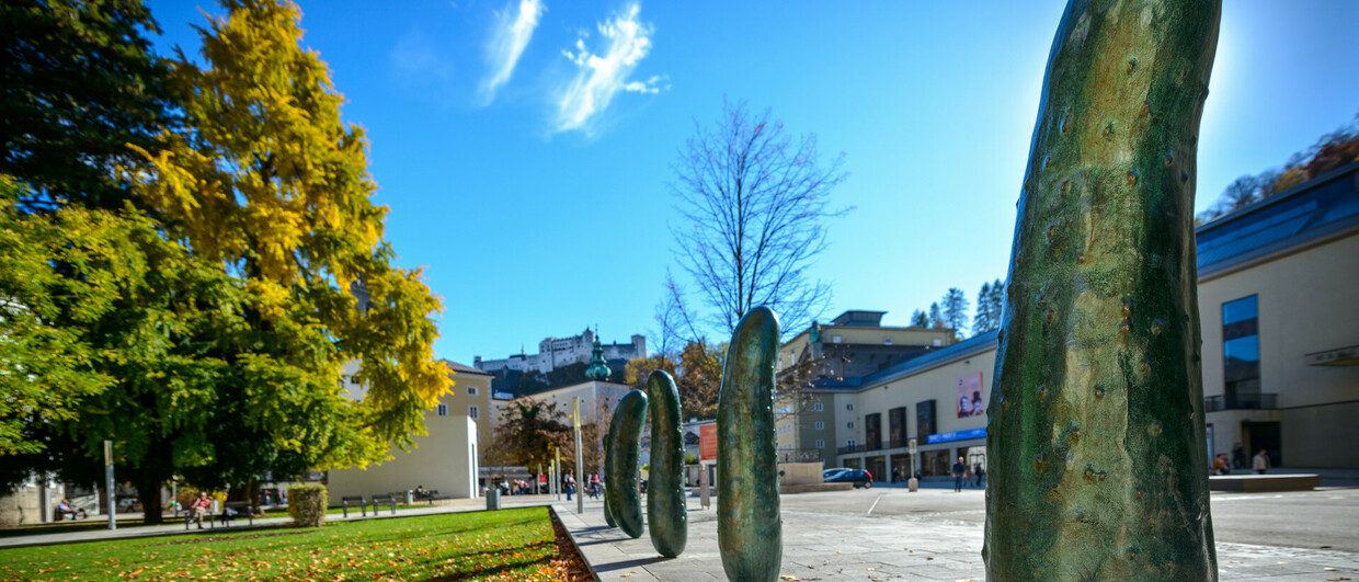 Gurken von Erwin Wurm am „Walk of Art“ in Salzburg