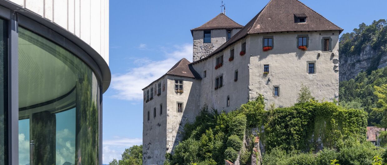 Pohled z Montforthausu na hrad Schattenburg