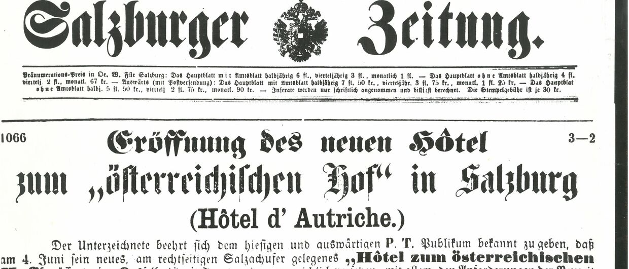 Newspaper Announcement Opening of the Hotel "Österreichischer Hof" (Monday June 4th 1866)